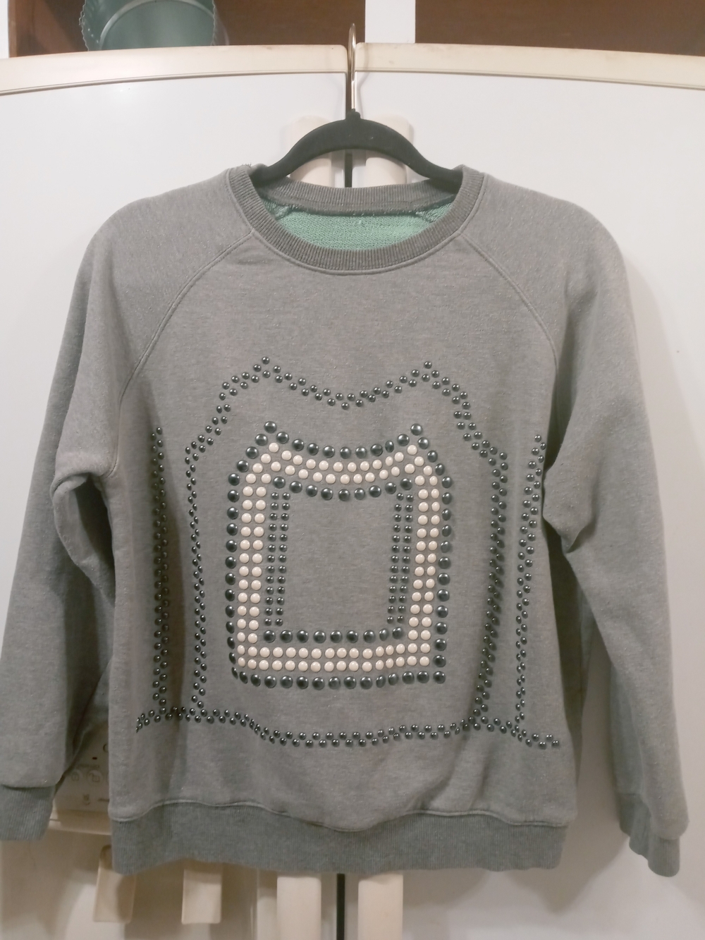 Gray Studded Crewneck Sweater - Women's